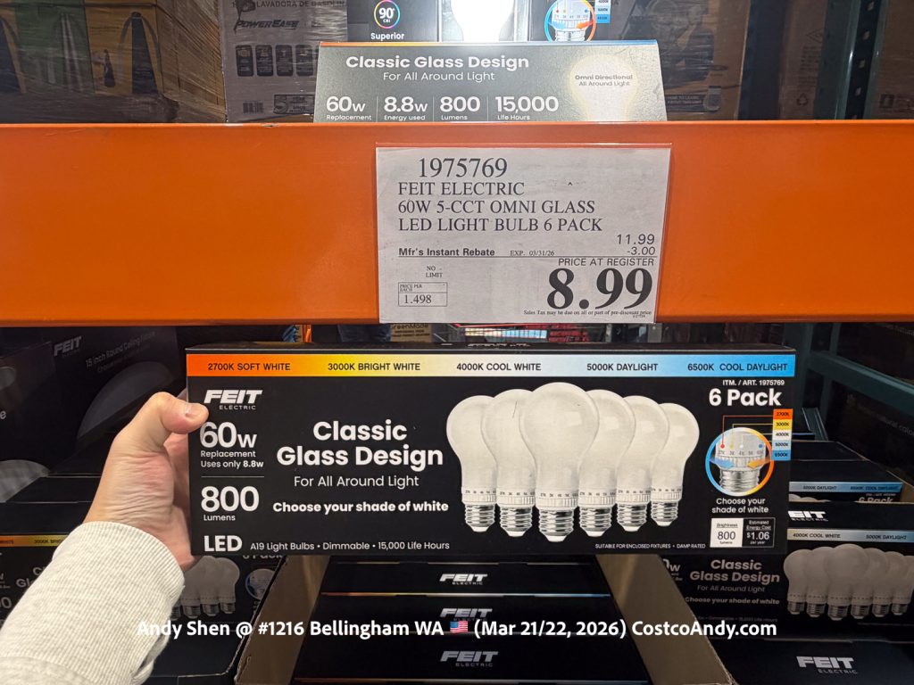 FEIT ELECTRIC ^ 60W 5-CCT OMNI GLASS LED LIGHT BULB 6 PACK