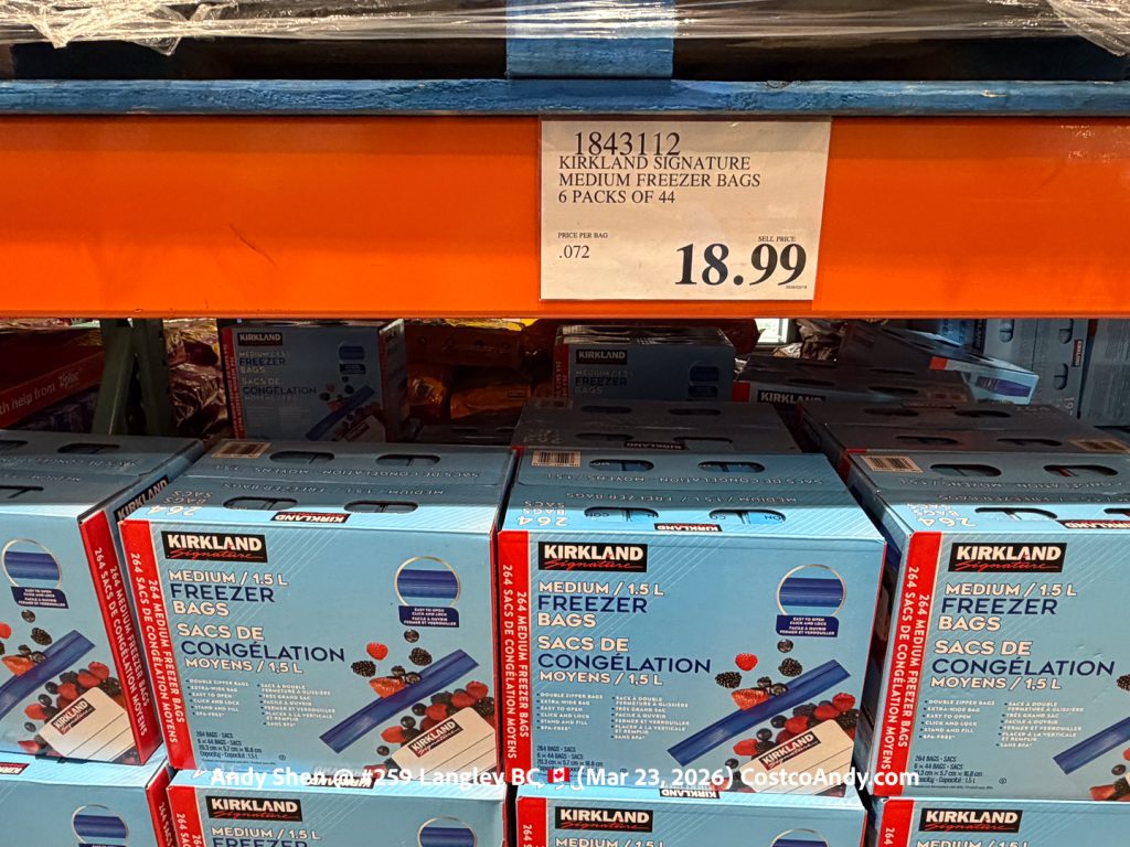 KIRKLAND SIGNATURE MEDIUM FREEZER BAGS 6 PACKS OF 44