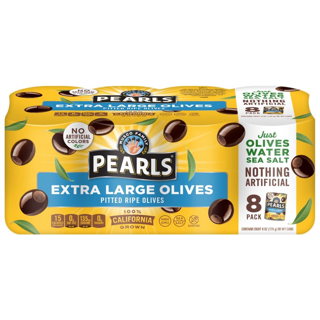 PEARLS EXTRA LARGE PITTED RIPE OLIVES 8/6 OZ