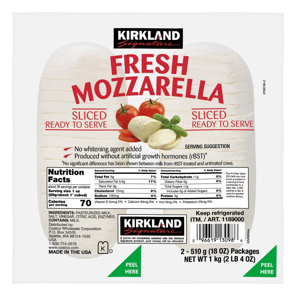 KIRKLAND SIGNATURE SLICED MOZZARELLA 2/18 OZ