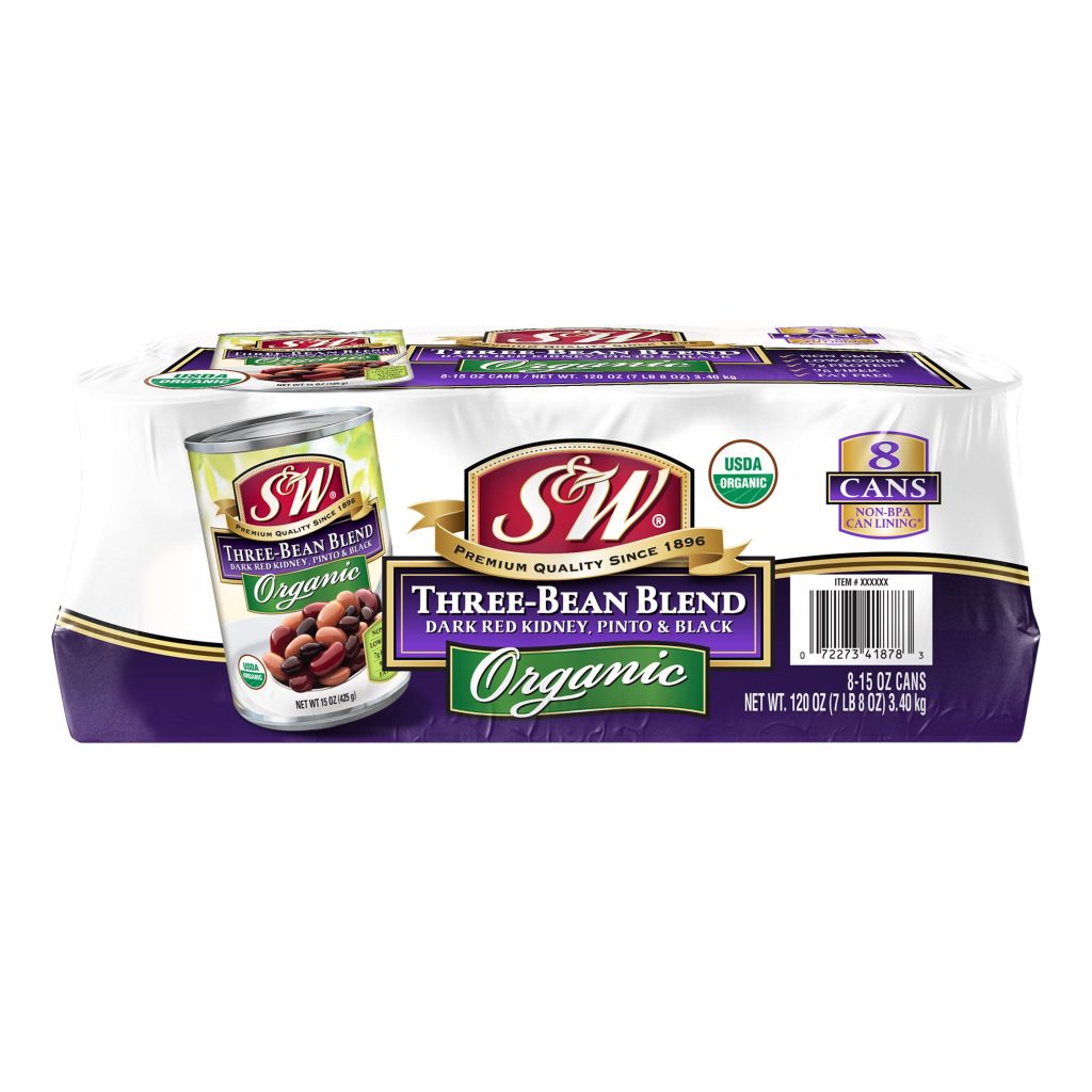 S&W ORGANIC THREE-BEAN BLEND 8/15 OZ