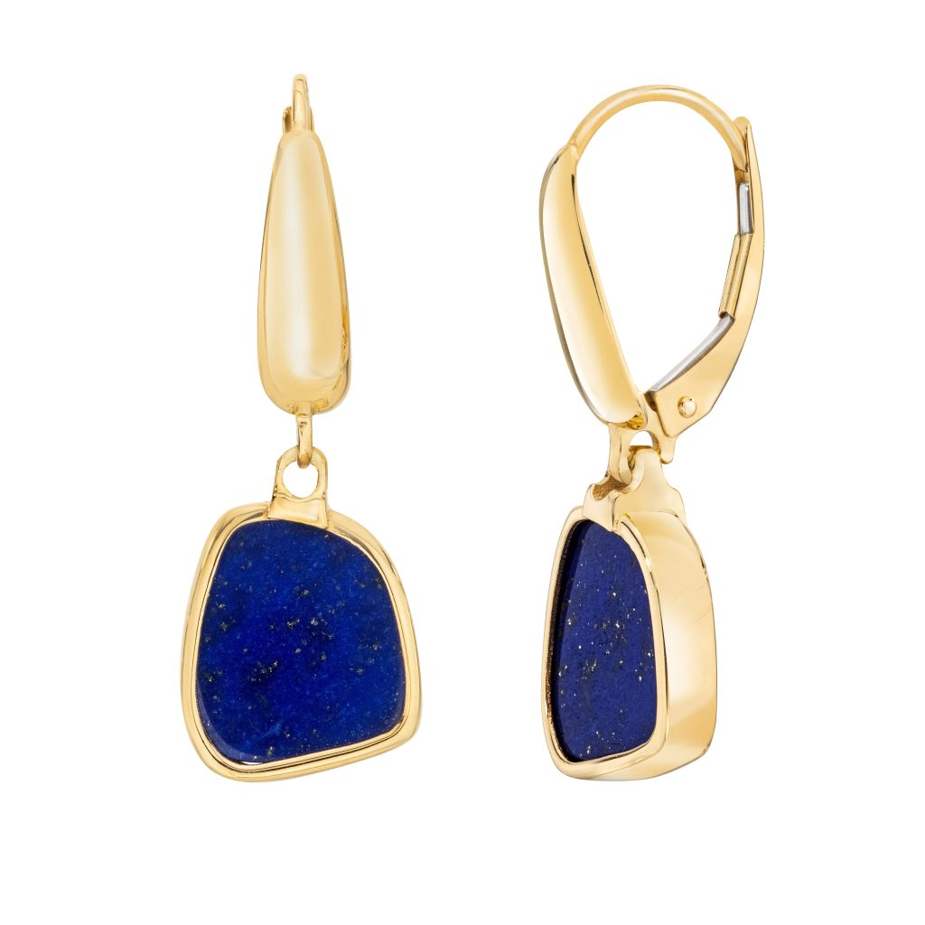 14KT YELLOW GOLD LAPIS DANGLE EARRINGS