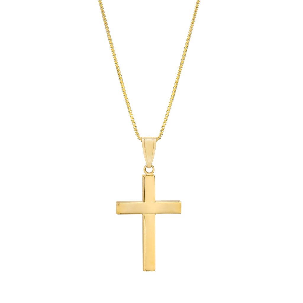 14KT YELLOW GOLD 18¨ HIGH POLISH CROSS NECKLACE
