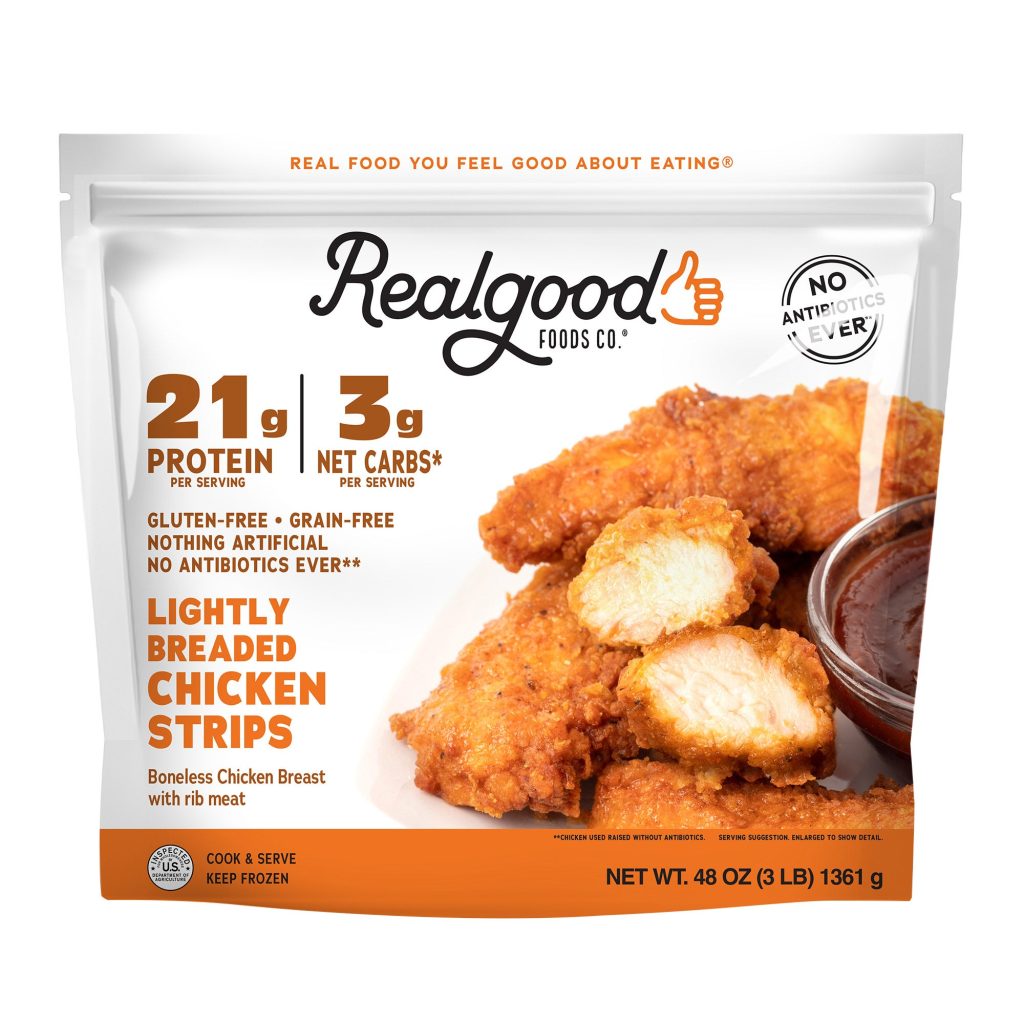 REALGOOD FOODS CO. LIGHTLY BREADED CHICKEN STRIPS 3 LB