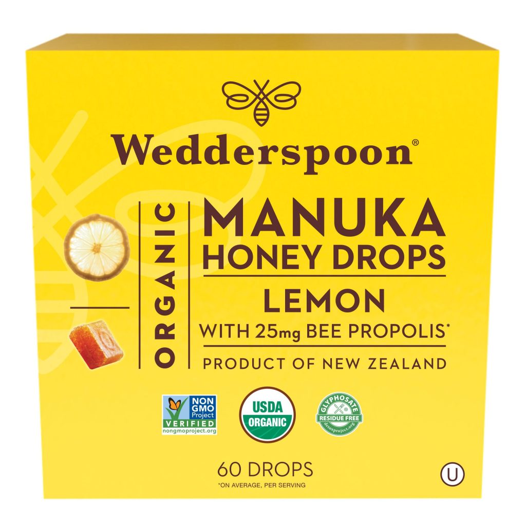 WEDDERSPOON ORGANIC MANUKA HONEY DROPS LEMON 60CT