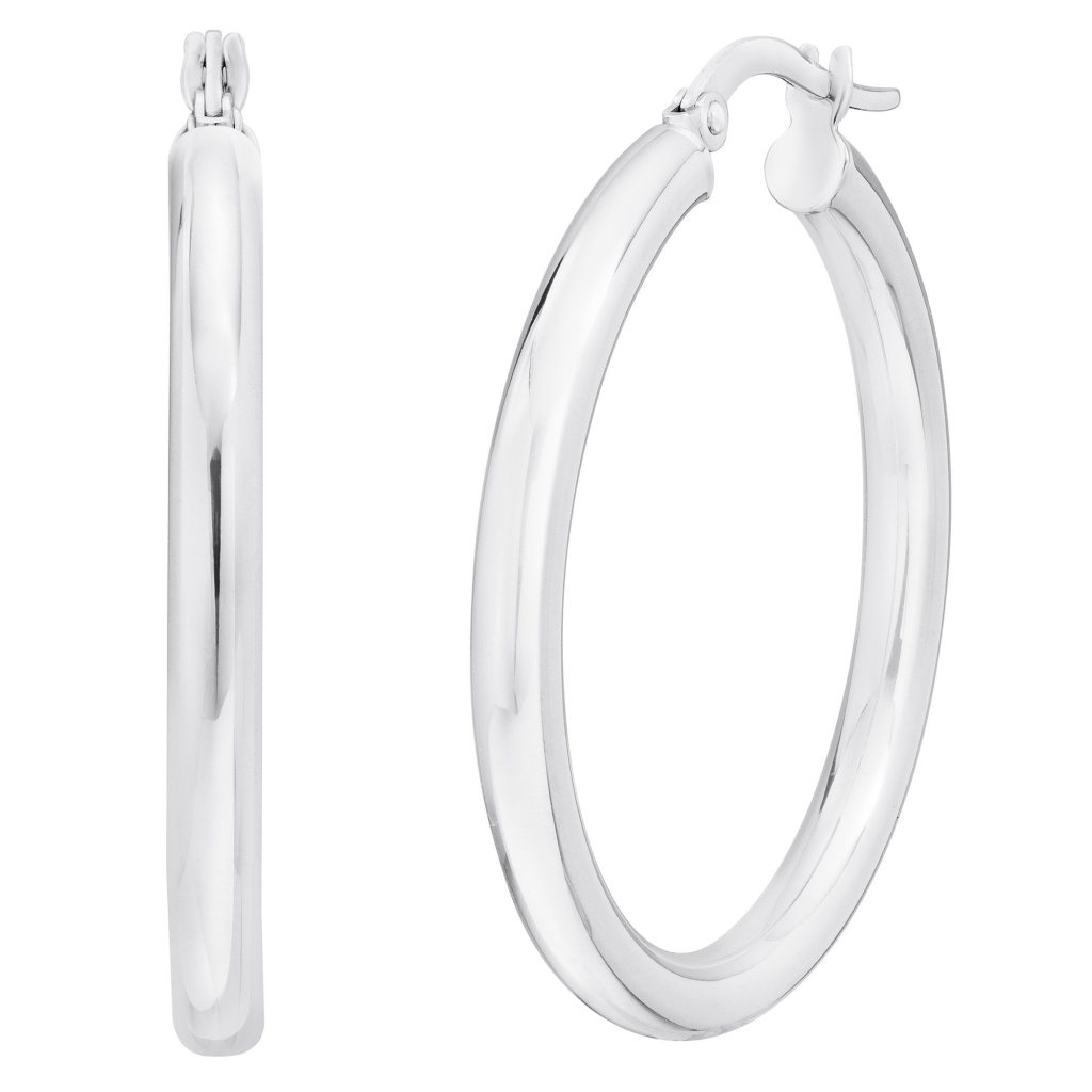 14KT WHITE GOLD HOOP EARRINGS MADE IN ITALY