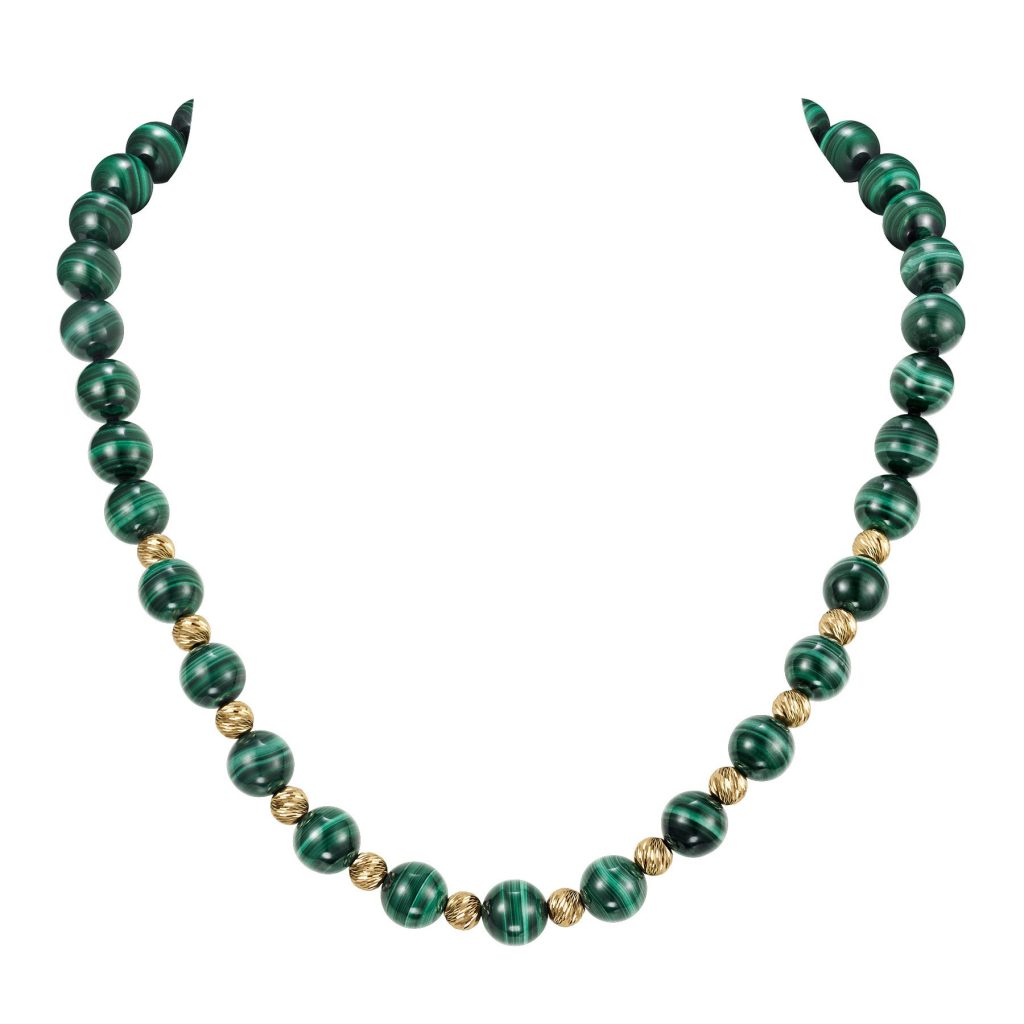 14KT YELLOW GOLD 10MM MALACHITE NECKLACE 19¨