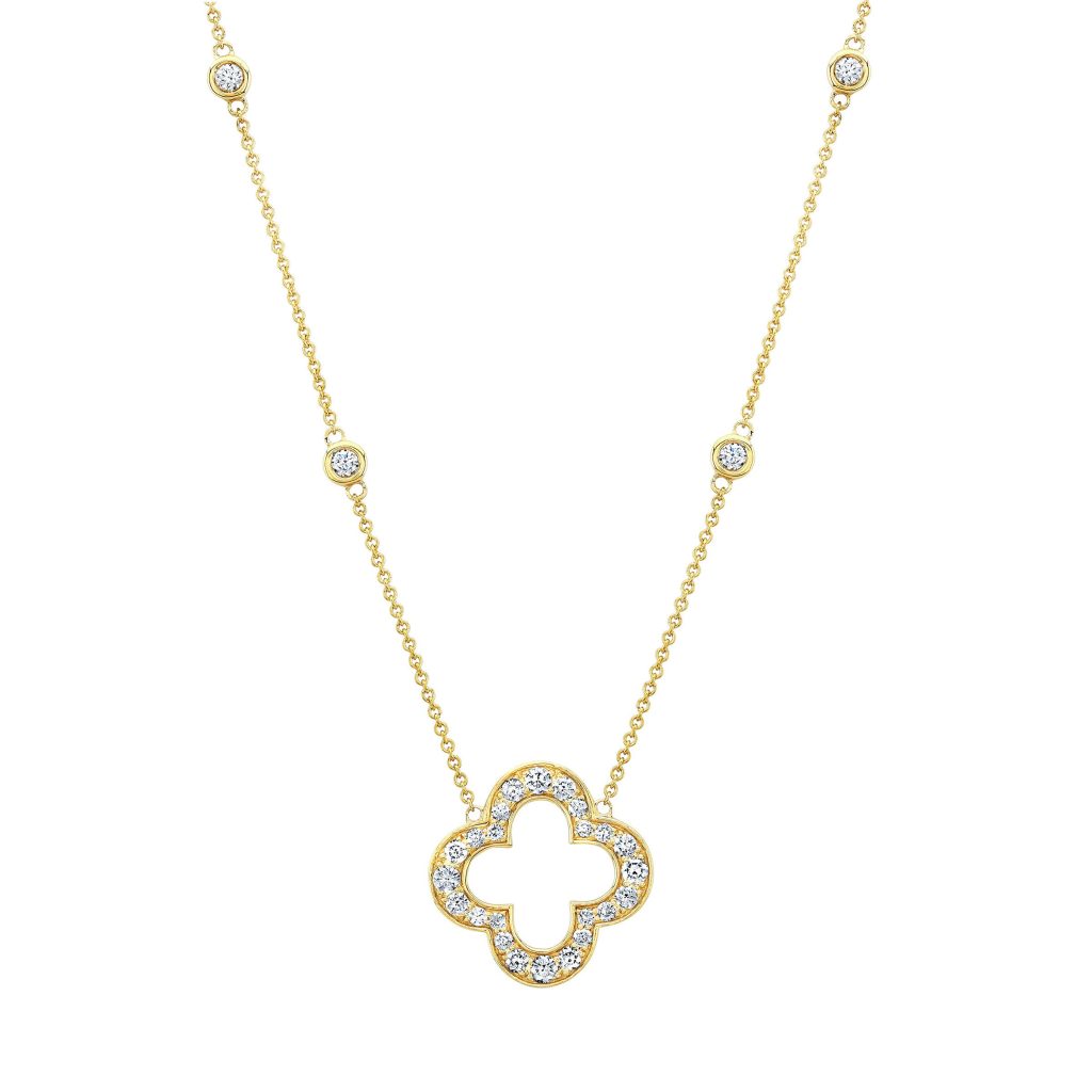 14KT YELLOW GOLD VS2 I 0.70CTW ROUND DIAMOND CLOVER NECKLACE