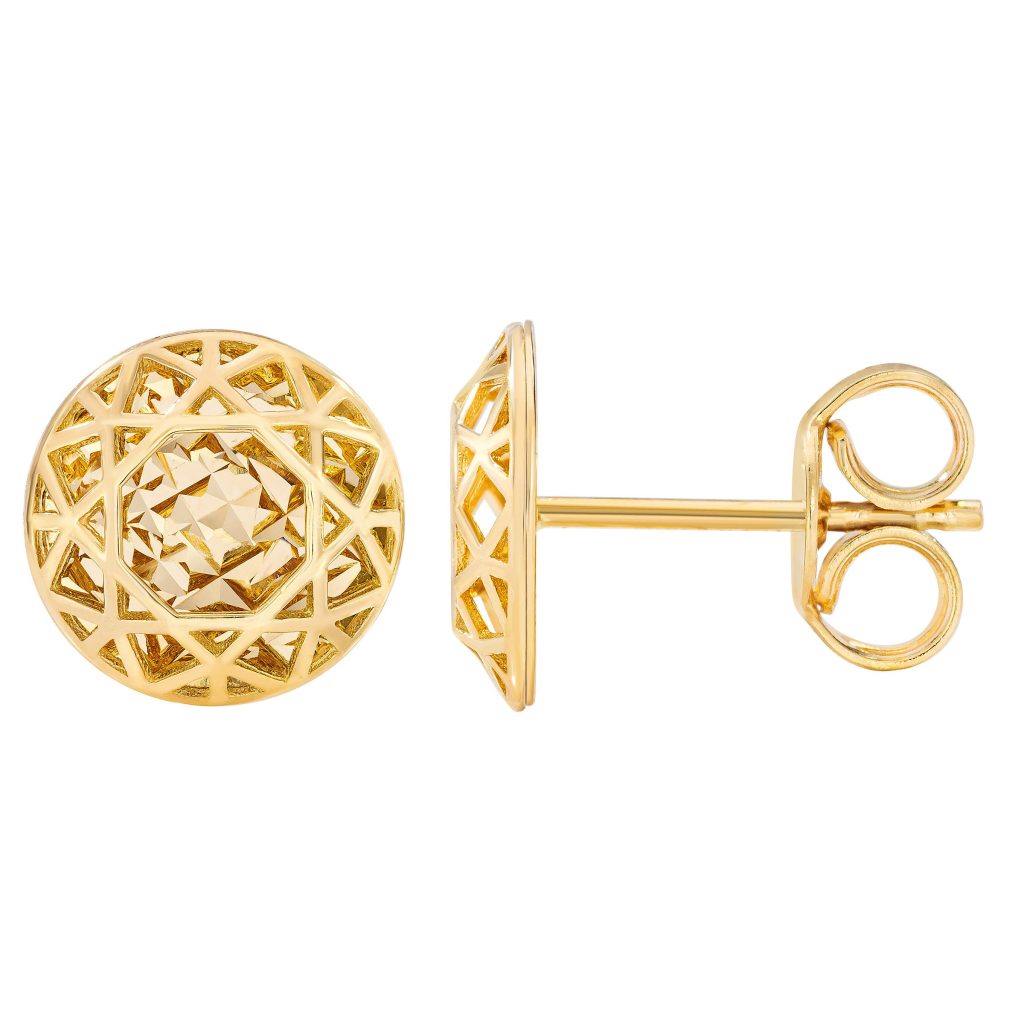 14KT YELLOW GOLD DIAMOND CUT STUD EARRINGS