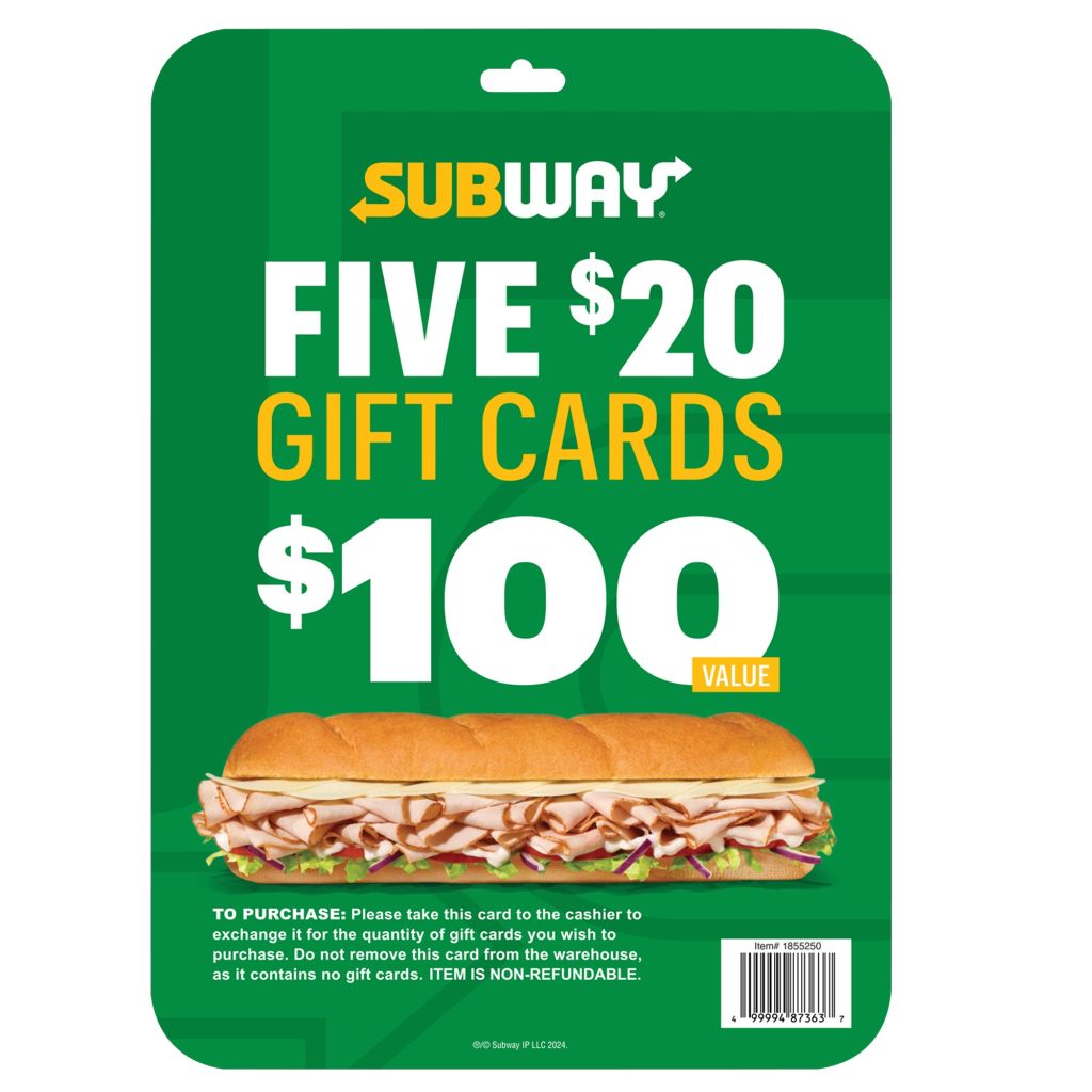 SUBWAY 5-$20 GIFT CARDS ITEM IS NON-REFUNDABLE