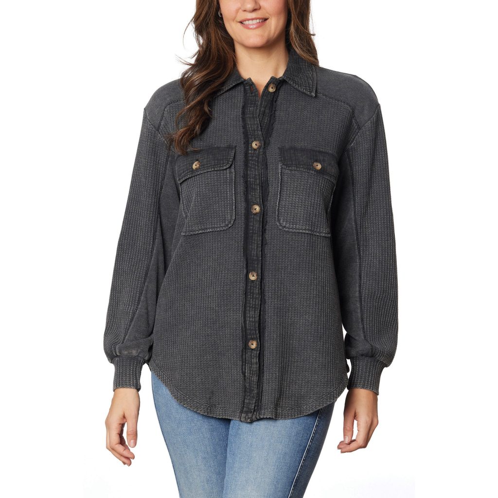 BRIGGS WOMEN’S BUTTON FRONT WAFFLE SHIRT