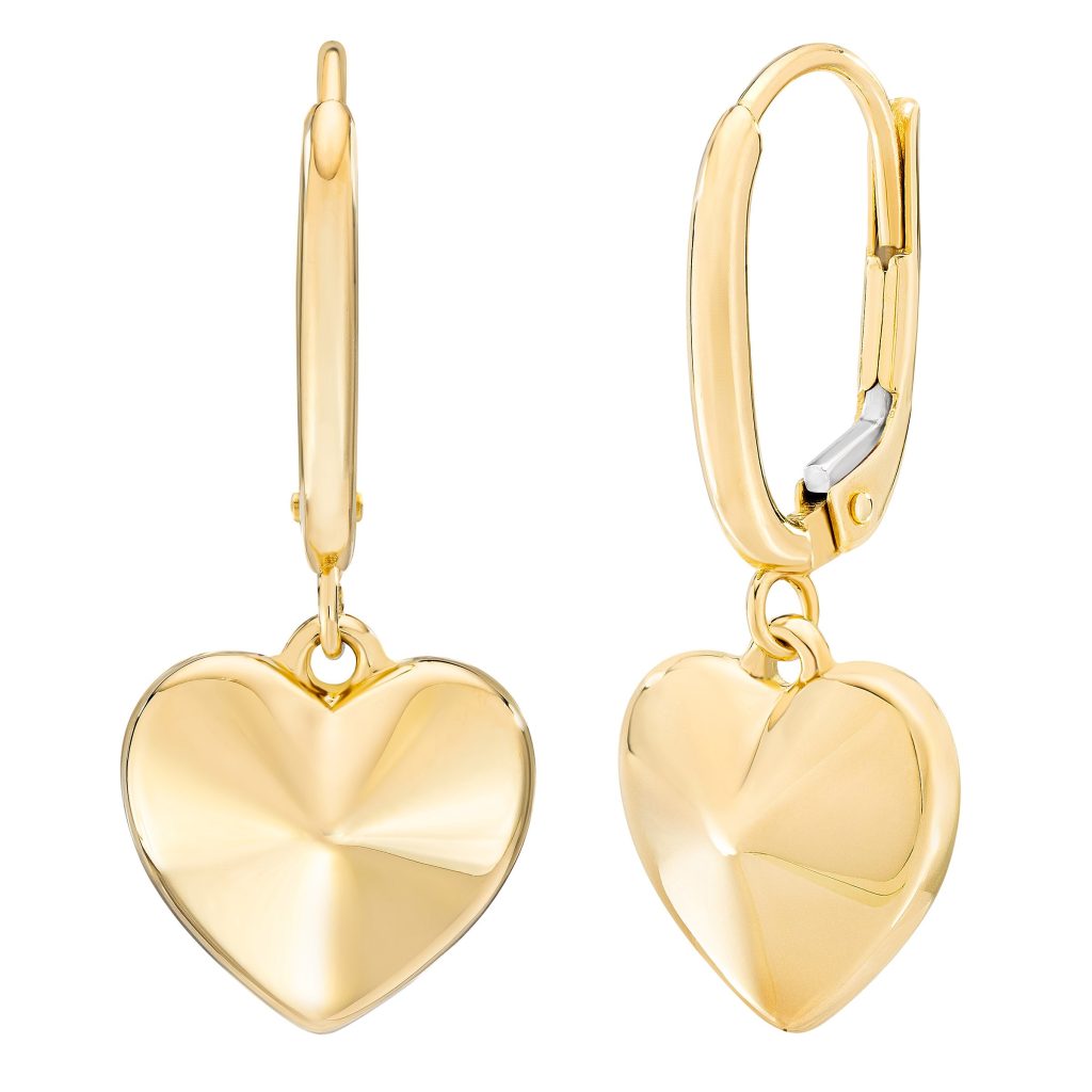 14KT YELLOW GOLD PYRAMID HEART EARRINGS