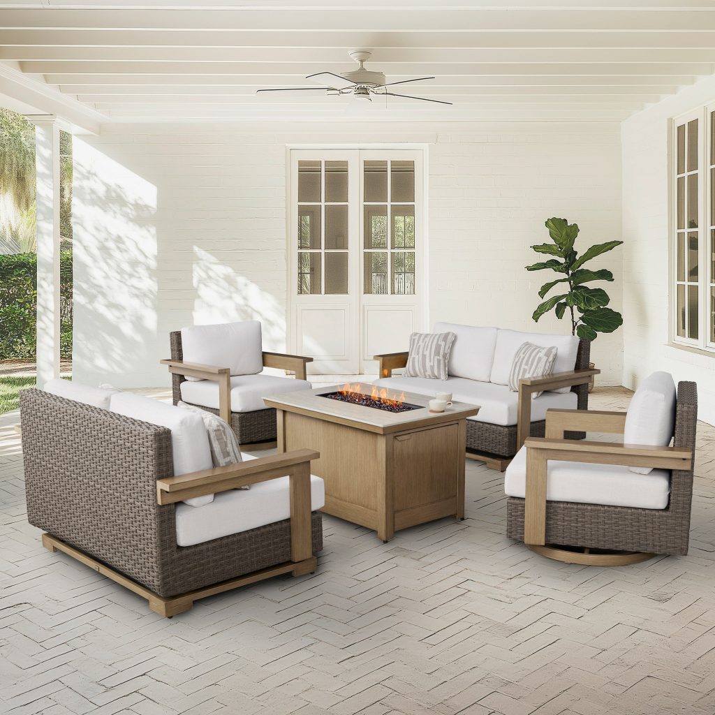 AGIO JUNIPER 5PC DEEP SEATING SET WITH FIRE TABLE
