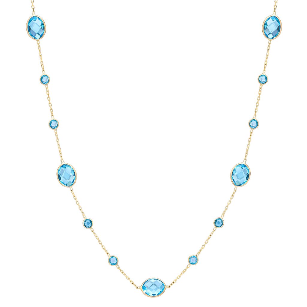 14KT YELLOW GOLD BLUE TOPAZ NECKLACE