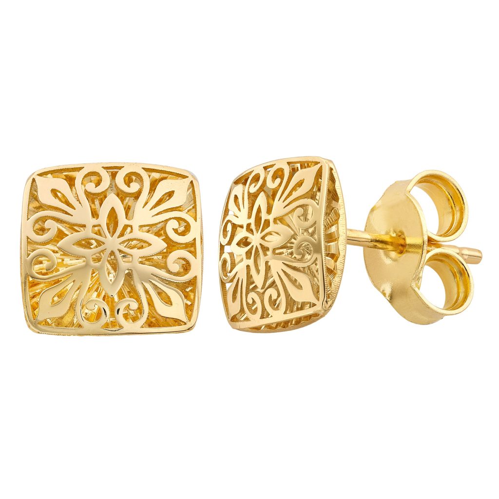 14KT YELLOW GOLD FANCY SQUARE STUD EARRINGS