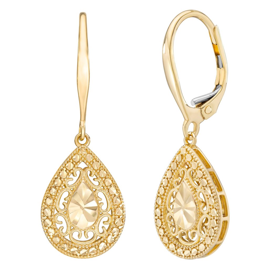 14KT YELLOW GOLD PEAR DROP EARRINGS MADE IN ITALY