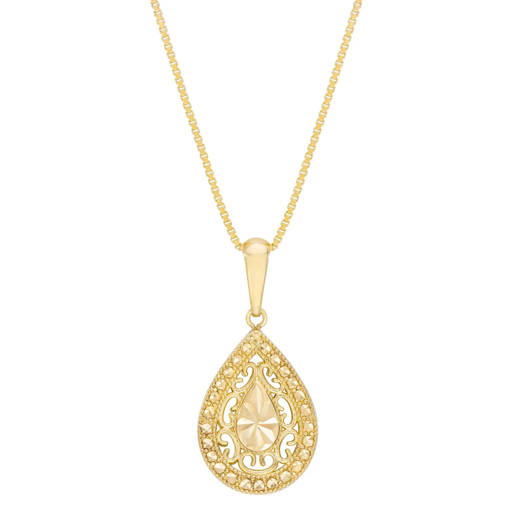 14KT YELLOW GOLD 18¨ PEAR DROP PENDANT MADE IN ITALY