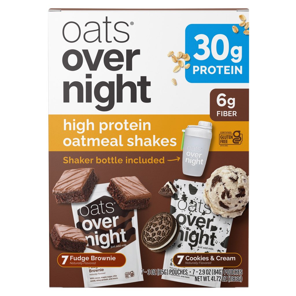 OATS OVERNIGHT HIGH PROTEIN OATMEAL 14 PACK, SHAKER BOTTLE