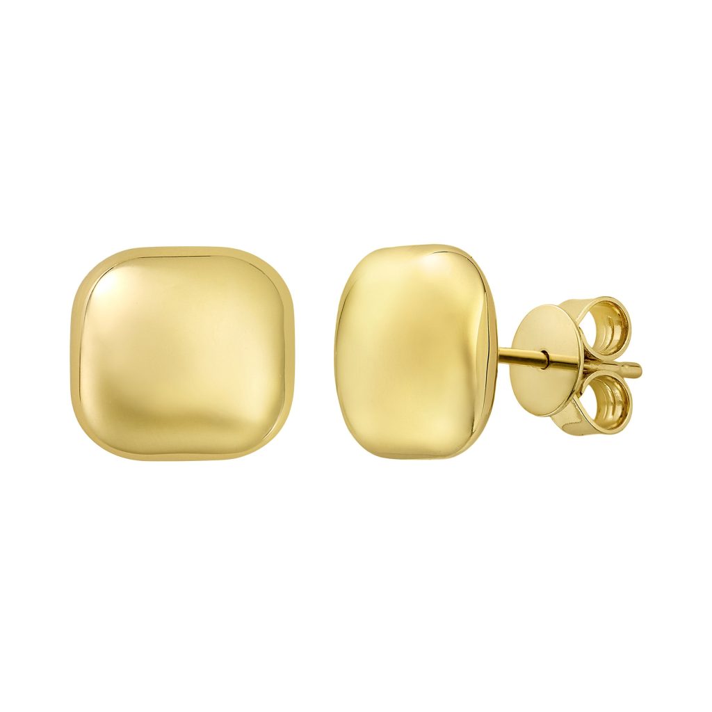 14KT YELLOW GOLD PUFFED SQUARE EARRINGS