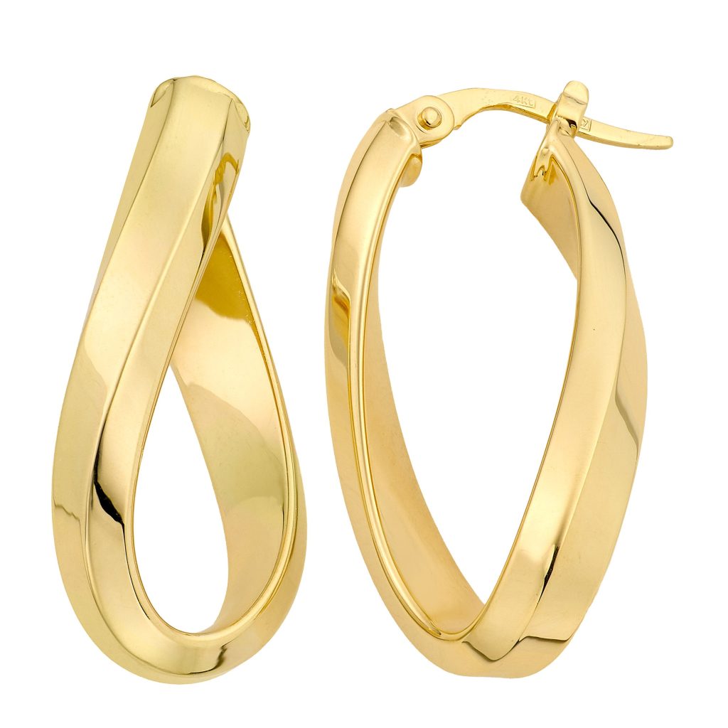 14KT YELLOW GOLD OVAL HOOP EARRINGS MADE IN ITALY