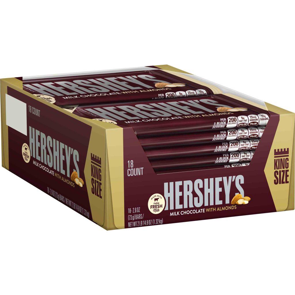 HERSHEY’S KING SIZE CHOCOLATE W/ALMONDS 18 CT/2.6 OZ