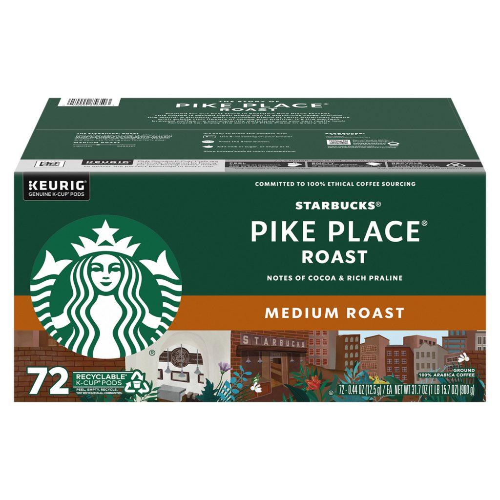 STARBUCKS PIKE PLACE MEDIUM ROAST 72 COUNT K-CUP PODS