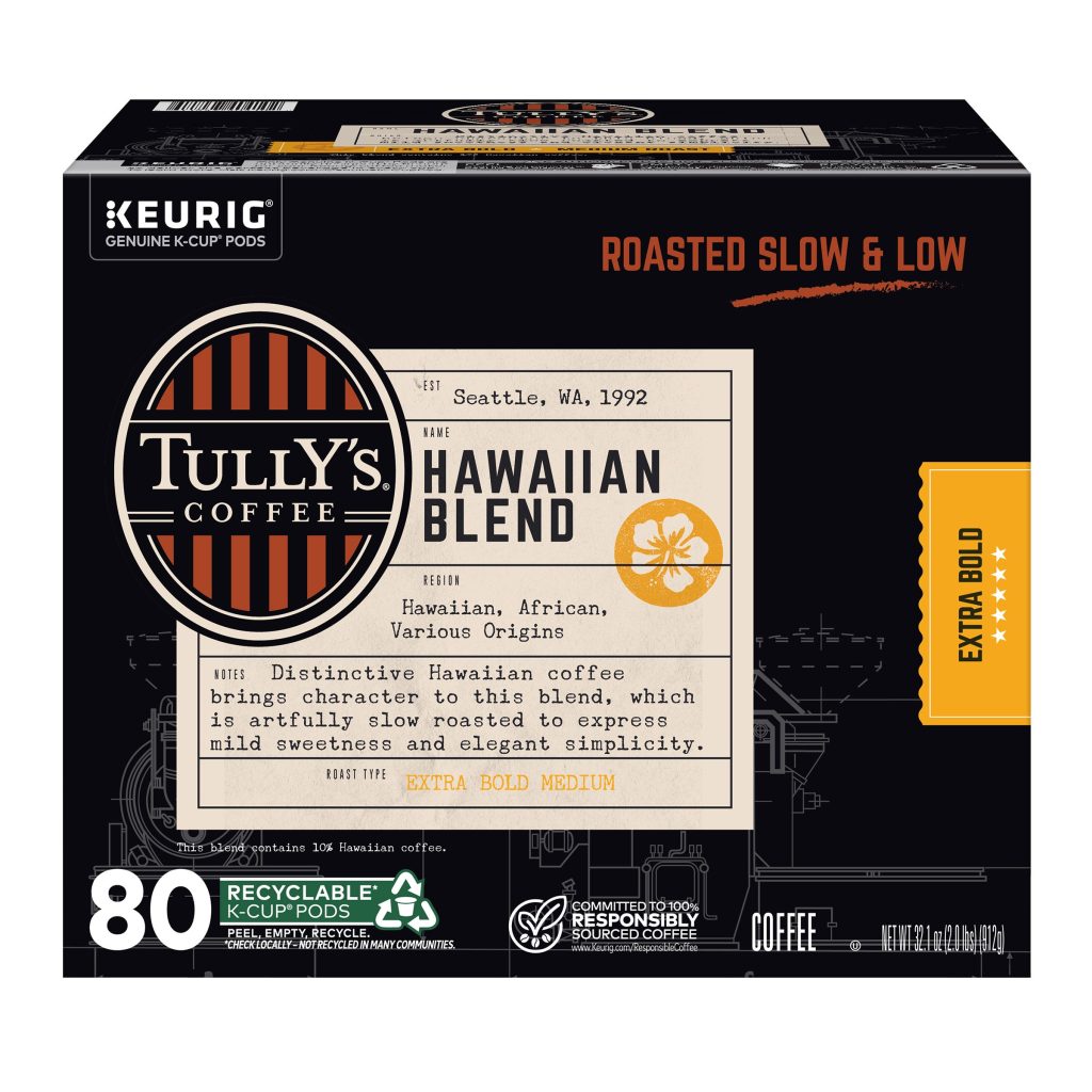 TULLY’S HAWAIIAN BLEND MEDIUM ROAST 80 COUNT K-CUP PODS