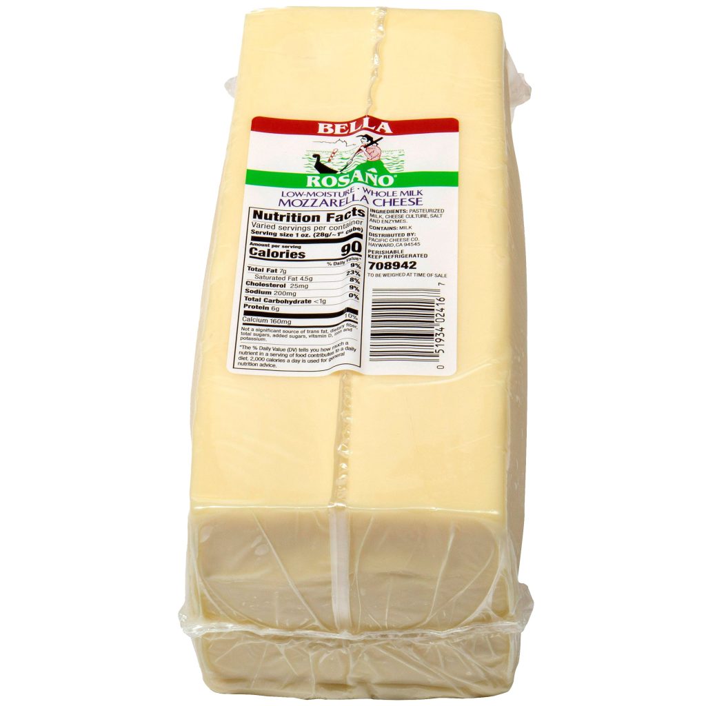 BELLA ROSANO WHOLE MILK MOZZARELLA PER LB (AVG 6 LB)