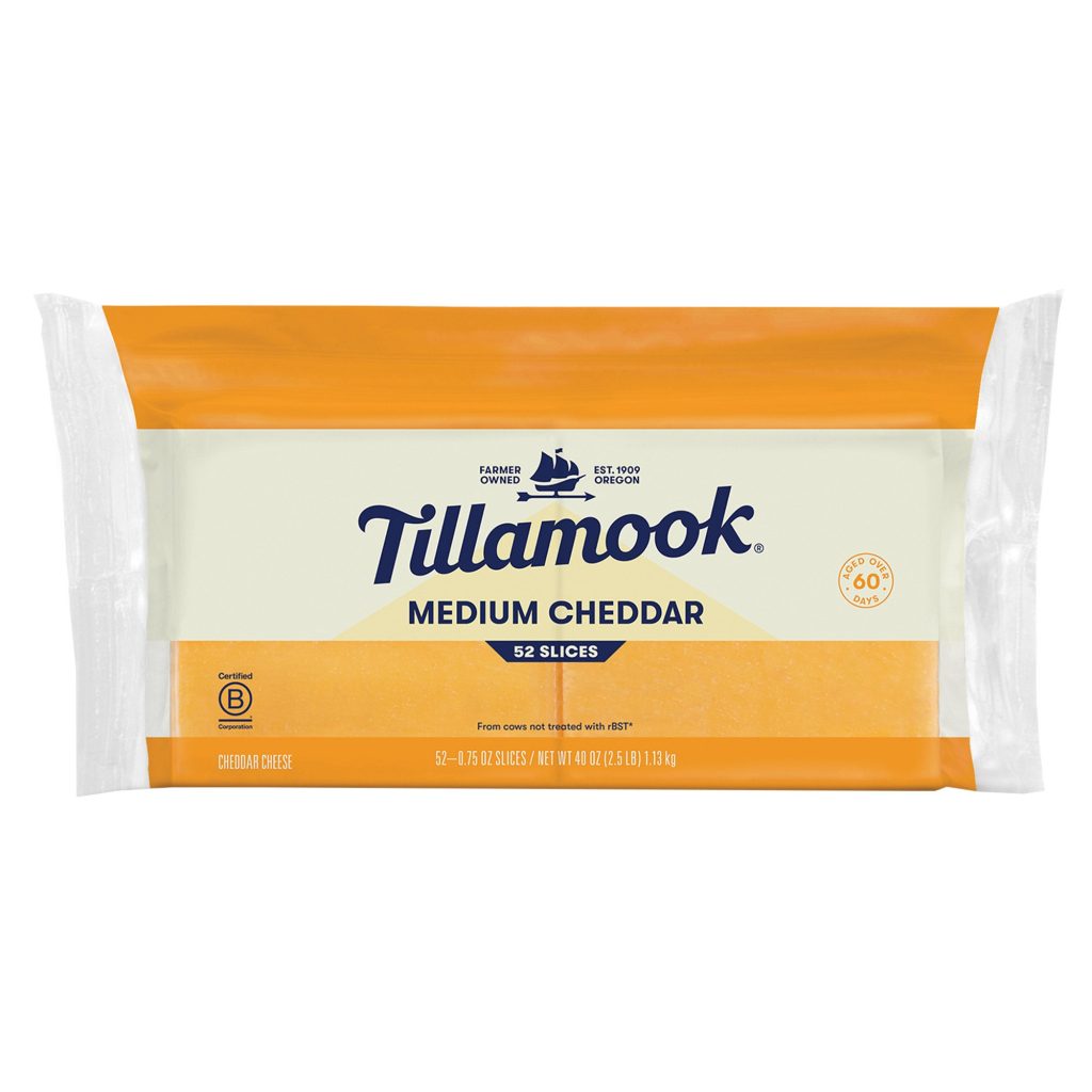 TILLAMOOK SLICED MEDIUM CHEDDAR 52 CT / 2.5 LB