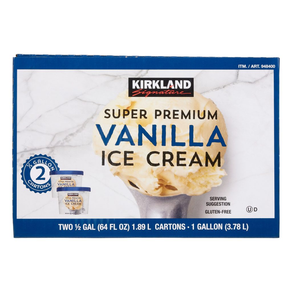 KIRKLAND SIGNATURE SUPER PREMIUM VANILLA ICE CREAM 2/HALF GAL