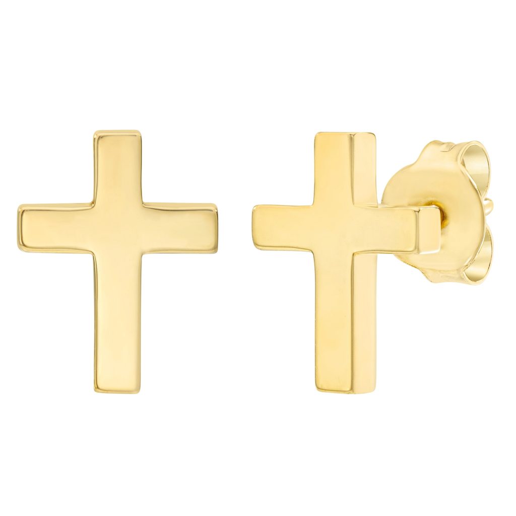 14KT YELLOW GOLD CROSS STUD EARRINGS MADE IN ITALY