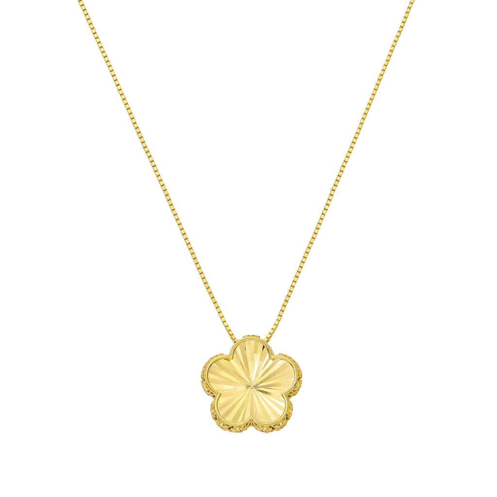 14KT YELLOW GOLD FLOWER NECKLACE 18¨ MADE IN ITALY