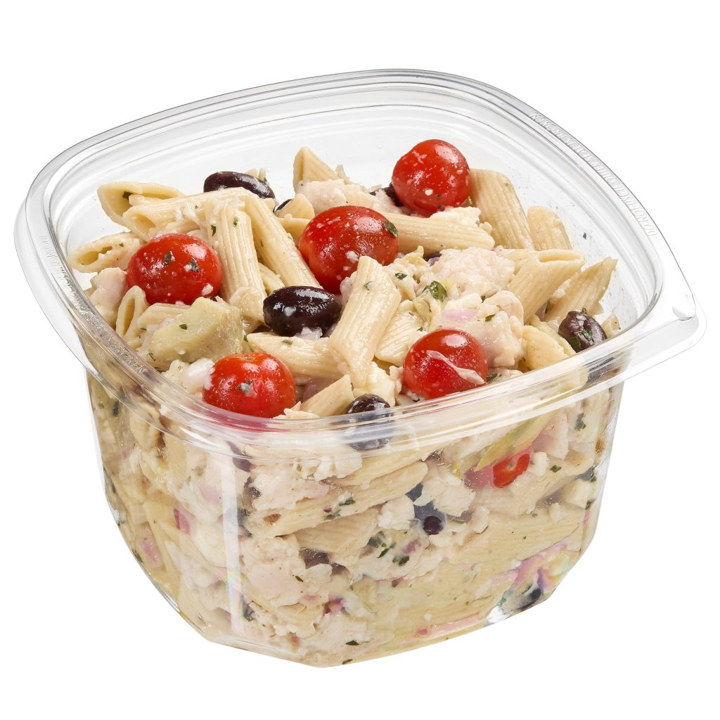 GREEK PASTA SALAD WITH ROTISSERIE CHICKEN AND DRESSING PER LB