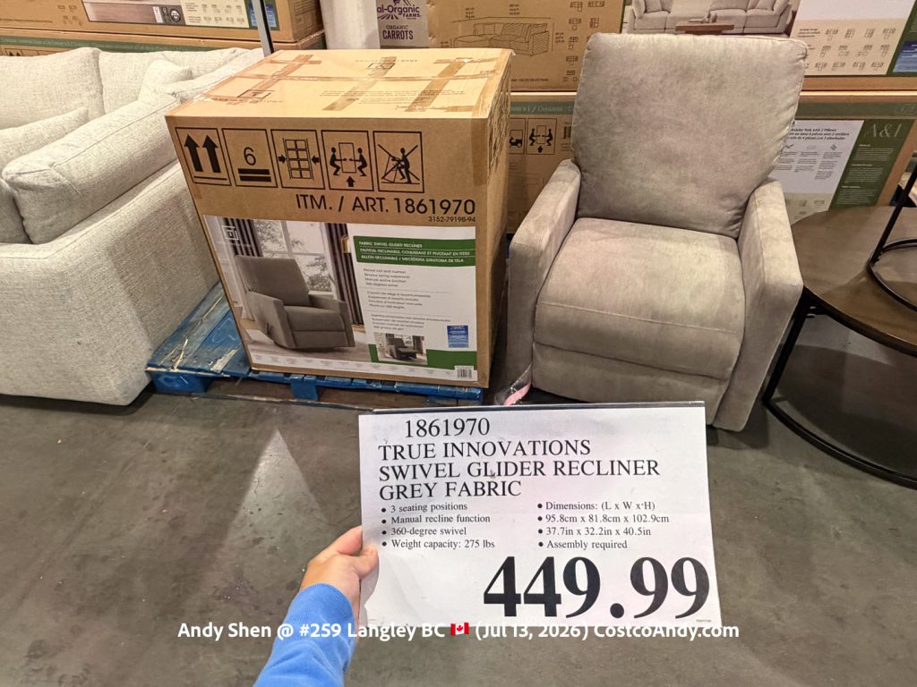 TRUE INNOVATIONS SWIVEL GLIDER RECLINER GREY FABRIC